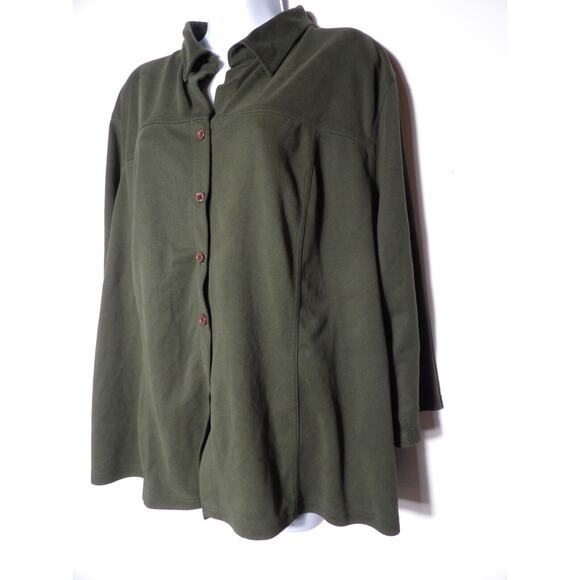 Vtg Kathy Ireland Plus 2X Faux Suede Blouse Shirt Top Olive Green Button Up Coll - Picture 2 of 9